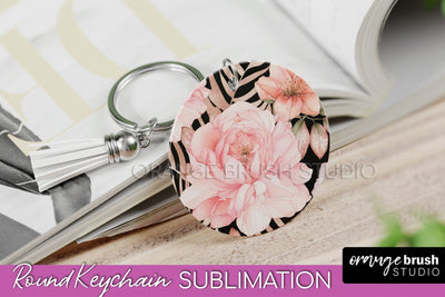 Pink Flowers Keychain, Floral Keychain Sublimation Design Sublimation OrangeBrushStudio 