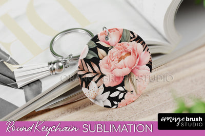 Pink Flowers Keychain, Floral Keychain Sublimation Design Sublimation OrangeBrushStudio 