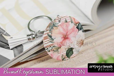 Pink Flowers Keychain, Floral Keychain Sublimation Design Sublimation OrangeBrushStudio 