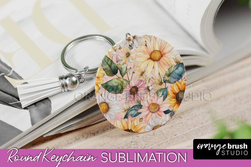 Pink Flowers Keychain, Floral Keychain Sublimation Design Sublimation OrangeBrushStudio 
