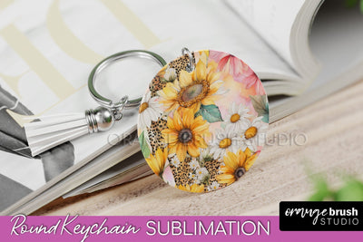 Pink Flowers Keychain, Floral Keychain Sublimation Design Sublimation OrangeBrushStudio 