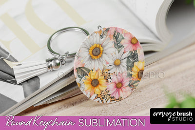 Pink Flowers Keychain, Floral Keychain Sublimation Design Sublimation OrangeBrushStudio 