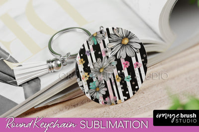 Pink Flowers Keychain, Floral Keychain Sublimation Design Sublimation OrangeBrushStudio 
