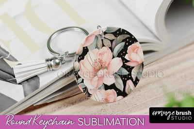 Pink Flowers Keychain, Floral Keychain Sublimation Design Sublimation OrangeBrushStudio 