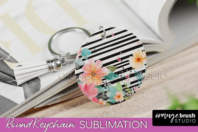 Pink Flowers Keychain, Floral Keychain Sublimation Design Sublimation OrangeBrushStudio 
