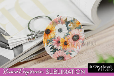Pink Flowers Keychain, Floral Keychain Sublimation Design Sublimation OrangeBrushStudio 