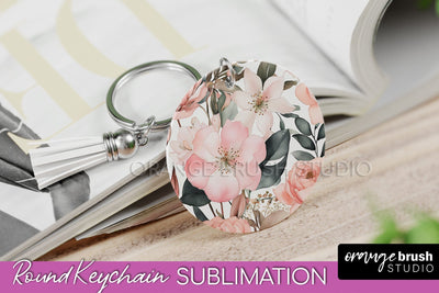 Pink Flowers Keychain, Floral Keychain Sublimation Design Sublimation OrangeBrushStudio 