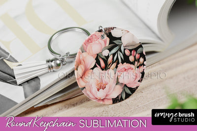 Pink Flowers Keychain, Floral Keychain Sublimation Design Sublimation OrangeBrushStudio 