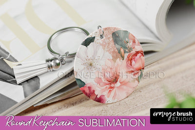 Pink Flowers Keychain, Floral Keychain Sublimation Design Sublimation OrangeBrushStudio 