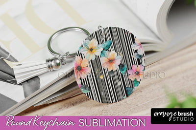 Pink Flowers Keychain, Floral Keychain Sublimation Design Sublimation OrangeBrushStudio 
