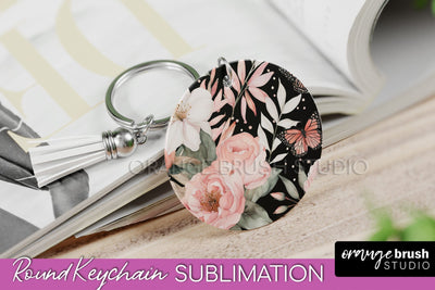 Pink Flowers Keychain, Floral Keychain Sublimation Design Sublimation OrangeBrushStudio 