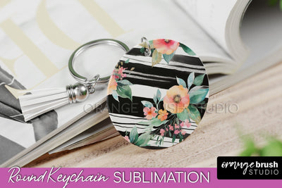 Pink Flowers Keychain, Floral Keychain Sublimation Design Sublimation OrangeBrushStudio 