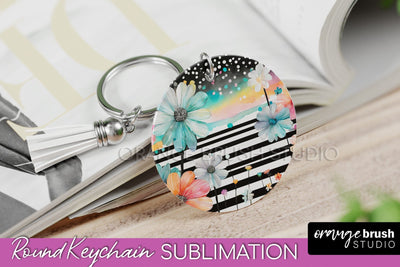 Pink Flowers Keychain, Floral Keychain Sublimation Design Sublimation OrangeBrushStudio 