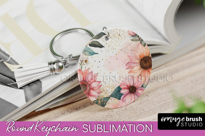 Pink Flowers Keychain, Floral Keychain Sublimation Design Sublimation OrangeBrushStudio 