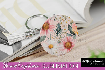 Pink Flowers Keychain, Floral Keychain Sublimation Design Sublimation OrangeBrushStudio 