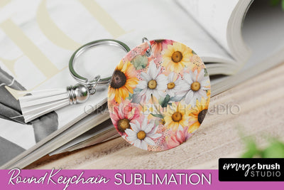 Pink Flowers Keychain, Floral Keychain Sublimation Design Sublimation OrangeBrushStudio 