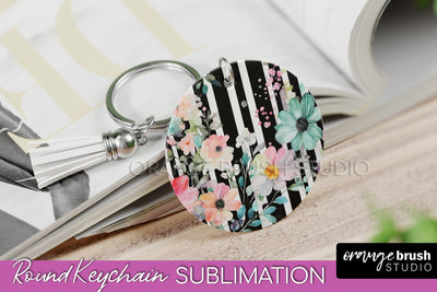 Pink Flowers Keychain, Floral Keychain Sublimation Design Sublimation OrangeBrushStudio 
