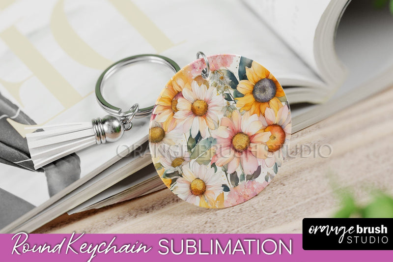 Pink Flowers Keychain, Floral Keychain Sublimation Design Sublimation OrangeBrushStudio 