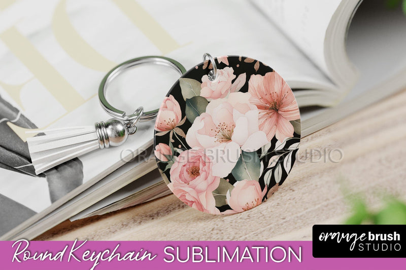 Pink Flowers Keychain, Floral Keychain Sublimation Design Sublimation OrangeBrushStudio 