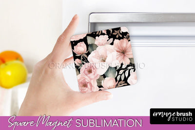 Pink Flowers Magnet Sublimation - Watercolor Magnet Design Sublimation OrangeBrushStudio 