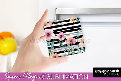 Pink Flowers Magnet Sublimation - Watercolor Magnet Design Sublimation OrangeBrushStudio 