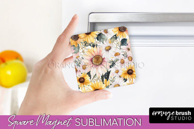 Pink Flowers Magnet Sublimation - Watercolor Magnet Design Sublimation OrangeBrushStudio 