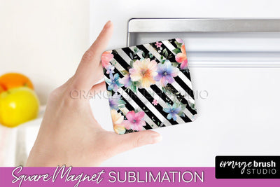 Pink Flowers Magnet Sublimation - Watercolor Magnet Design Sublimation OrangeBrushStudio 