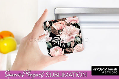 Pink Flowers Magnet Sublimation - Watercolor Magnet Design Sublimation OrangeBrushStudio 