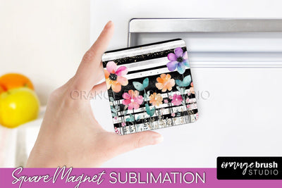 Pink Flowers Magnet Sublimation - Watercolor Magnet Design Sublimation OrangeBrushStudio 