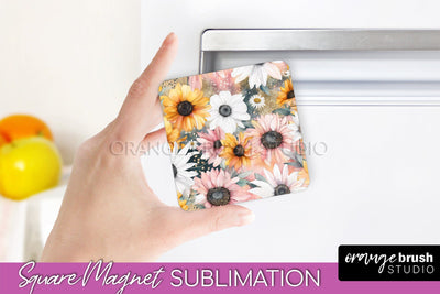 Pink Flowers Magnet Sublimation - Watercolor Magnet Design Sublimation OrangeBrushStudio 