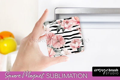 Pink Flowers Magnet Sublimation - Watercolor Magnet Design Sublimation OrangeBrushStudio 