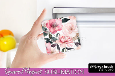 Pink Flowers Magnet Sublimation - Watercolor Magnet Design Sublimation OrangeBrushStudio 