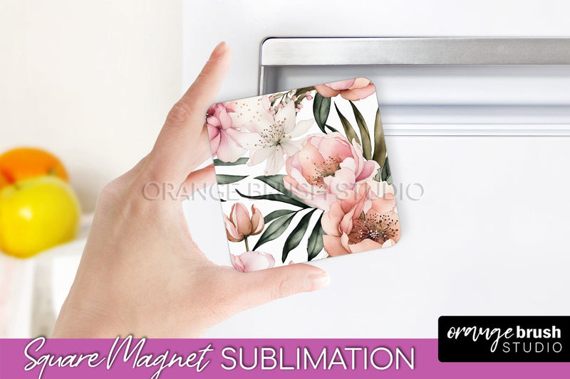 Pink Flowers Magnet Sublimation - Watercolor Magnet Design Sublimation OrangeBrushStudio 