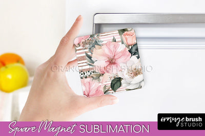 Pink Flowers Magnet Sublimation - Watercolor Magnet Design Sublimation OrangeBrushStudio 