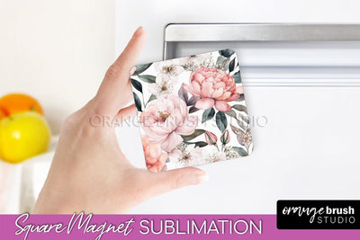 Pink Flowers Magnet Sublimation - Watercolor Magnet Design Sublimation OrangeBrushStudio 