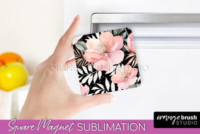 Pink Flowers Magnet Sublimation - Watercolor Magnet Design Sublimation OrangeBrushStudio 