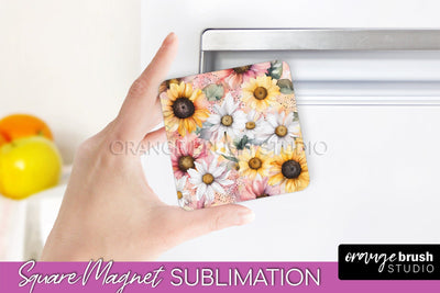 Pink Flowers Magnet Sublimation - Watercolor Magnet Design Sublimation OrangeBrushStudio 