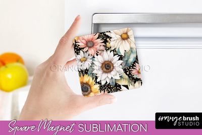 Pink Flowers Magnet Sublimation - Watercolor Magnet Design Sublimation OrangeBrushStudio 