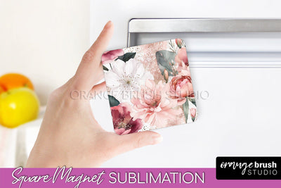 Pink Flowers Magnet Sublimation - Watercolor Magnet Design Sublimation OrangeBrushStudio 