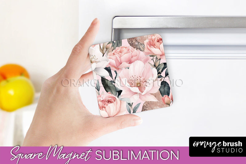 Pink Flowers Magnet Sublimation - Watercolor Magnet Design Sublimation OrangeBrushStudio 