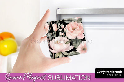 Pink Flowers Magnet Sublimation - Watercolor Magnet Design Sublimation OrangeBrushStudio 