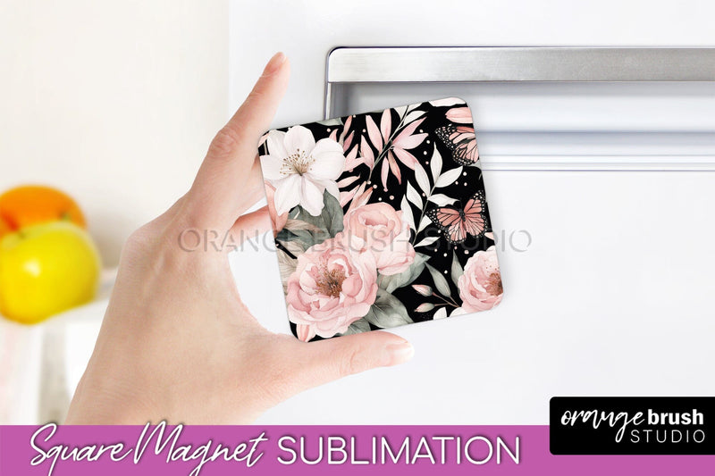 Pink Flowers Magnet Sublimation - Watercolor Magnet Design Sublimation OrangeBrushStudio 