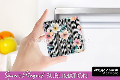Pink Flowers Magnet Sublimation - Watercolor Magnet Design Sublimation OrangeBrushStudio 