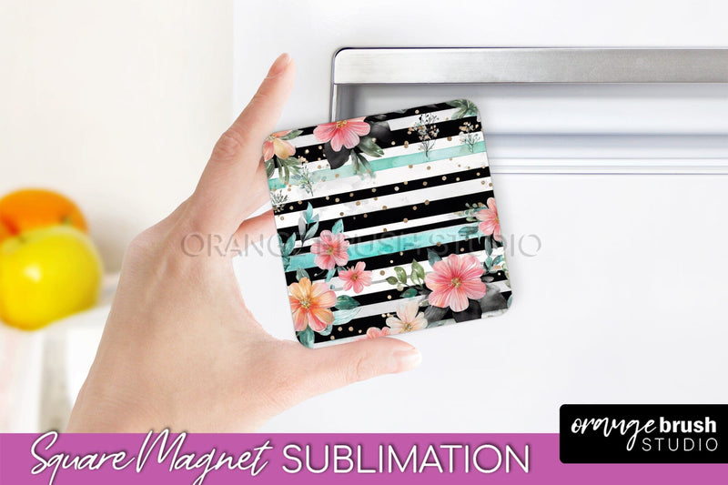 Pink Flowers Magnet Sublimation - Watercolor Magnet Design Sublimation OrangeBrushStudio 