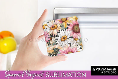 Pink Flowers Magnet Sublimation - Watercolor Magnet Design Sublimation OrangeBrushStudio 