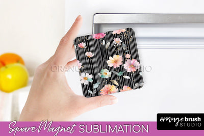Pink Flowers Magnet Sublimation - Watercolor Magnet Design Sublimation OrangeBrushStudio 