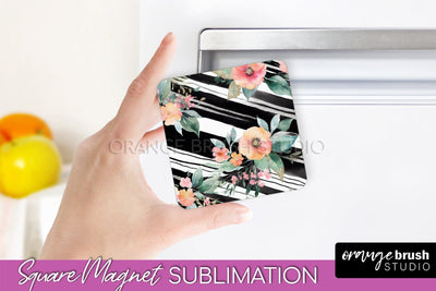 Pink Flowers Magnet Sublimation - Watercolor Magnet Design Sublimation OrangeBrushStudio 