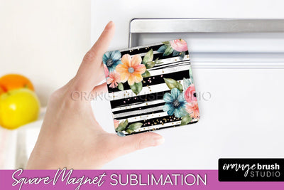 Pink Flowers Magnet Sublimation - Watercolor Magnet Design Sublimation OrangeBrushStudio 