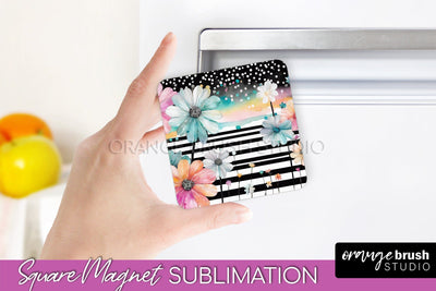 Pink Flowers Magnet Sublimation - Watercolor Magnet Design Sublimation OrangeBrushStudio 