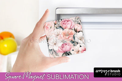 Pink Flowers Magnet Sublimation - Watercolor Magnet Design Sublimation OrangeBrushStudio 